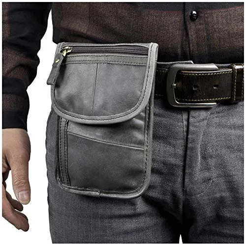 Le'aokuu Uomini Vera Pelle All'aperto Hip Bum Borsa a tracolla Marsupio Fanny Belt 8301 (8301 Grigio)