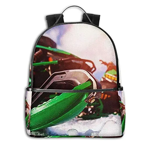 Zaino Scuola Casual, Uomo Donne Rucksack Zaino per Borsa da Viaggio per Scuola Ragazze Ragazzo Zaini Scuola Superiore Elementare Fantastica motoslitta verde