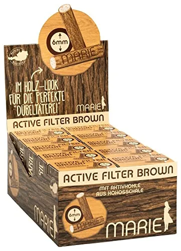 Marie 20569 Brown Active Slim Filtro ai carboni attivi, marrone, 6 mm, 10 confezioni da 34 filtri, carta