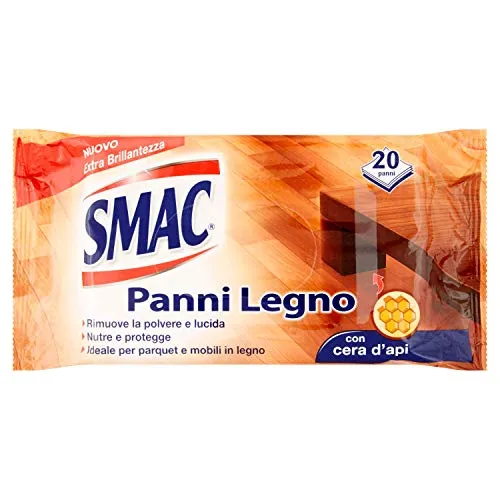 Smac Panni Detergenti Per Superfici In Legno, Nutre E Protegge Con Cera D'Api - 20 Panni