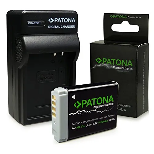 PATONA 3in1 Caricabatteria + Premium Batteria NB-13L per Canon PowerShot G7X