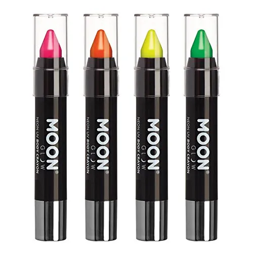 Moon Glow Neon UV Face Paint Stick / Body Crayon trucco per viso e corpo - Si illumina brillantemente sotto l'illuminazione UV, 4 pezzi