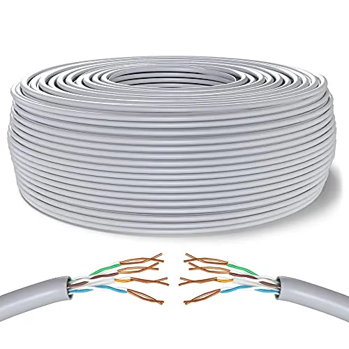 Mr. Tronic 50m Bobina Cavo di Rete Ethernet | CAT6, CCA, UTP, RJ45, AWG24, ADSL | Reti LAN Gigabit Alta velocità | Connessione Internet | Ideale per PC, Router, Modem, Switch, TV (50 Metri, Grigio)