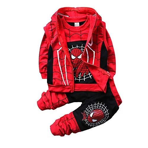 Set di Abbigliamento Bambini Completino Spiderman Maniche Lunghe Tute Ragazze Felpa con Cappuccio Camicie e Pantaloni Pullover (D Black,100cm)