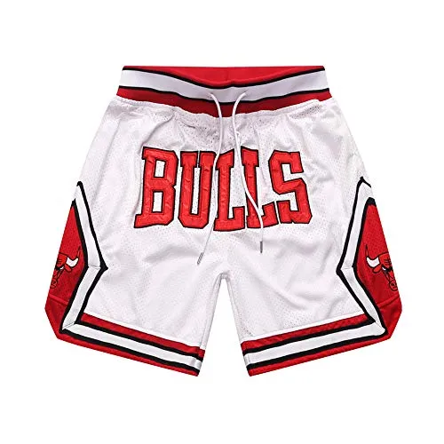 HEJX Pantaloncini da Corsa Fitness Ricamati retrò Bulls Lakers, da Uomo e da Donna 2-XXL