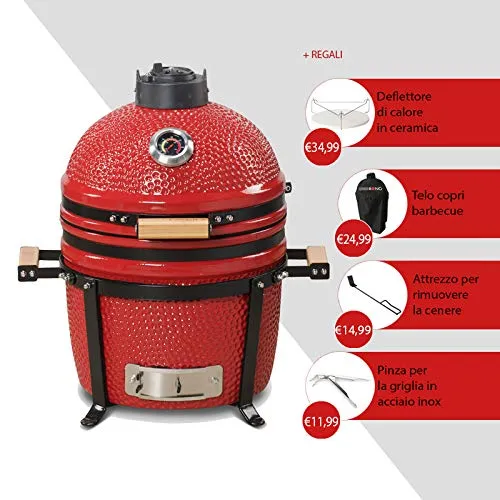 Kamado BONO Minimo Red 15" 40 cm Barbecue-Affumicatore in Ceramica con Sistema Dual Zone