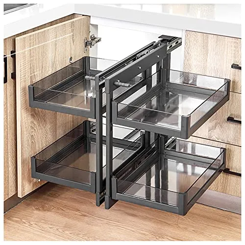 Cestello Estraibile Ad Angolo Cucina Organizer per Armadietto Domestico Soft Close con Cassetti Estraibili 4 Cassetti per Armadio,Open Left