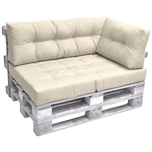 Beautissu Cuscino Laterale per Divano di Pallet Eco Elements 60x40x10-20cm - per divani con bancali di Legno - Beige