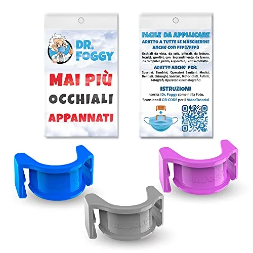 Dr Foggy Made In Italy Clip Antiappanante Occhiali Per Mascherina Anatomico In Gomma Anallergica Sterilizzabile Utilizzabile Su Tutte Le Mascherine Ed Occhiali Ponte Nasale Anti-Appannamento