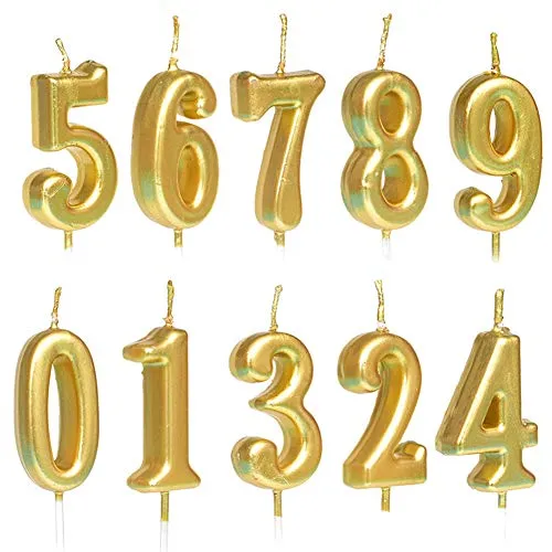 10 candele numerali per torta di compleanno, numeri 0-9, con glitter, decorazione per torta di compleanno e feste, colori oro, argento, oro rosa 1