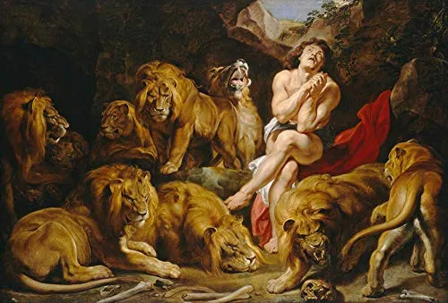 Set pittura a olio digitale fai-da-te Rubens Famoso dipinto"Daniel in the Lions 'Den" dipinto a mano pittura a olio dipinto decorazione-70X105CM Senza cornice