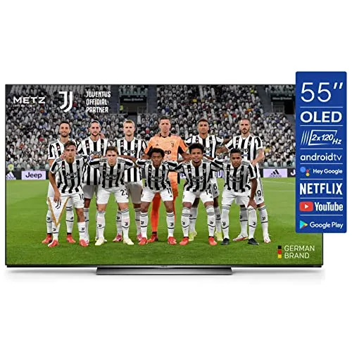 METZ Android 10.0 Smart TV OLED Serie MOC9000, 55" (139 cm), 4K UHD, HDR10/HLG, HDMI, ARC, USB, Slot CI+, Dolby Digital, Dolby Vision con DVB-C/T2/S2, HEVC MAIN10, Google Assistant, Nero