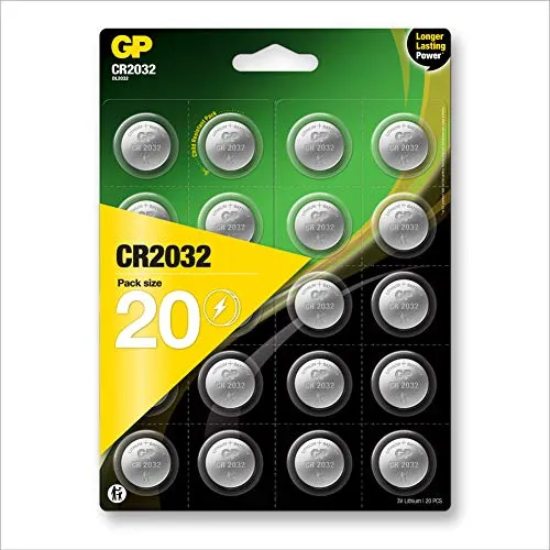 'GP 8716778919841 CR2032 Batterie a bottone al litio"3 Volt, confezione da 20 pezzi prodotto di marca, 2 x 2 x 0,3 cm