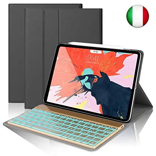 SENGBIRCH Custodia Tastiera per iPad PRO 11, Slim Fit Cover Protettiva per con Italian Tastiera Bluetooth Wireless Staccabile per iPad PRO da 11 Pollici (Nero)