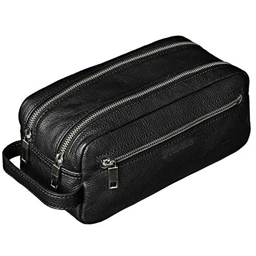 STILORD Beauty Case Uomo Pelle Borsetta da viaggio Toiletry Trousse da bagno e palestra Borsa da Toilette con manico vintage cuoio, Colore:nero