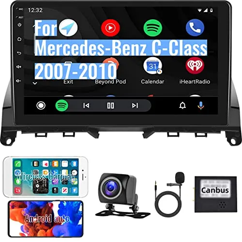 Autoradio Android 11 per Mercedes-Benz Classe C W204 2007-2010 Radio Canbus Gratuita con Carplay/Android Auto Touchscreen 9 Pollici 2 DIN per Mercedes W204 Navi GPS Bluetooth/Hifi/WiFi/FM RDS/Camera