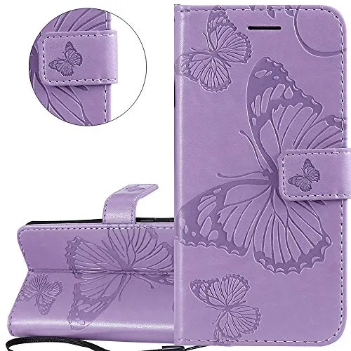 COTDINFOR per iPhone 11 PRO Max Custodia Premium PU Leather Flip Ultrasottile Antiurto Elegante Retro Magnetico Portafoglio Cover Case per iPhone 11 PRO Max 6.5 inch Big Butterfly Light Purple KT.