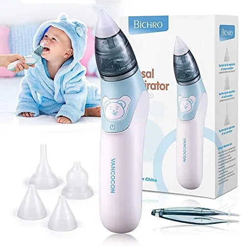 Aspiratore nasale Bichiro, detergente elettrico per naso nasale e cerume per orecchie con 4 ugelli riutilizzabili per succhiasangue per neonati, bambini piccoli e neonati