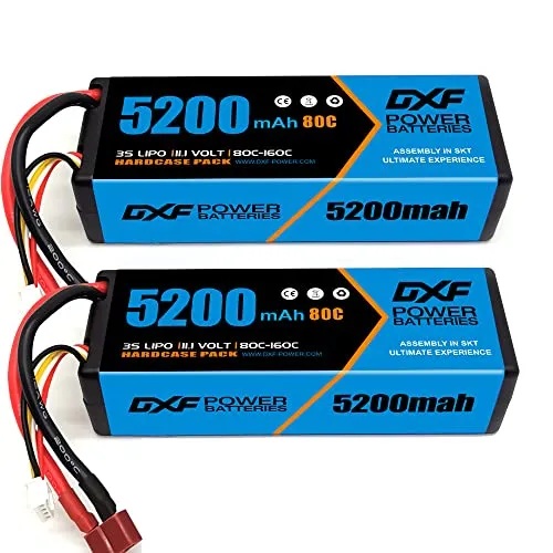 DXF 3S batteria Lipo 5200 mAh 11,1 V 80C RC Battery Hard Case with T Deans Connector for RC Car Boat Truck Helicopter Airplane Racing Models(2 Pack)