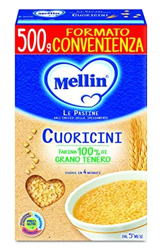 Mellin Pastina Cuoricini, con Farina di Grano Tenero, 12 Confezioni da 500 gr
