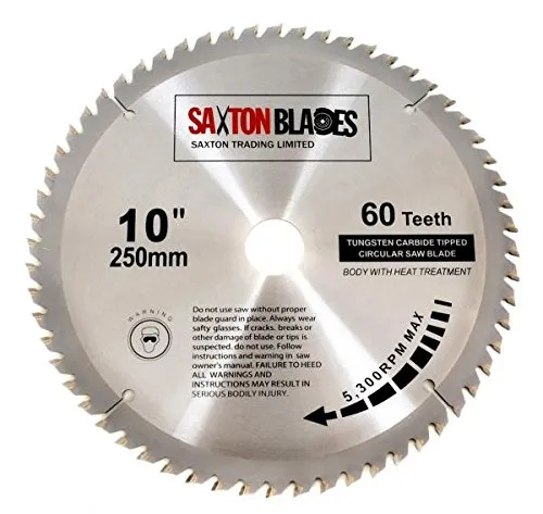 Saxton Lama da legno per sega circolare, 250 x 30 mm, con 60 denti per Bosch, Makita e altri, si adatta anche a seghe da 255 mm