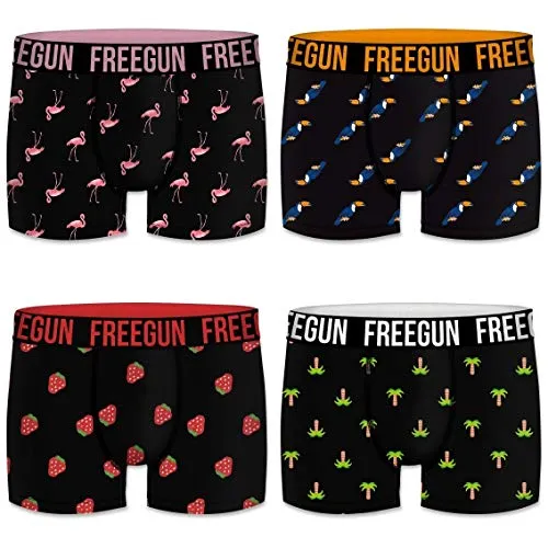 FREEGUN Lot de 4 Boxer Solid Coton Organique Slip, Multicolore (Multicolor G3), S (Pacco da 4) Uomo