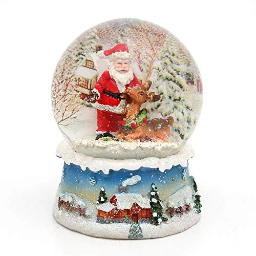 Palla di neve con Babbo Natale, dimensioni (Alt/Larg/Diametro sfera): circa 8,5 x 7 x 6,5 cm. Renna