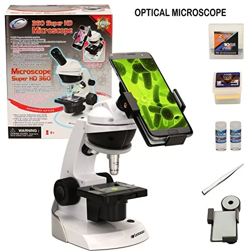 CFtrum Scienza Microscopio Giocattolo con Adattatore per Smartphone per catturare Immagini - 60x 120x 200x con Tanti Strumenti Sperimentali per i Bambini e Gli Studenti