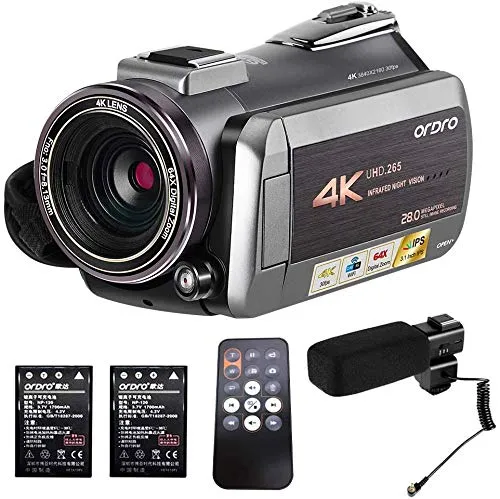 Videocamera 4K ORDRO AZ50 Videocamera 30FPS Visore Notturno Supporto Microfono Stereo