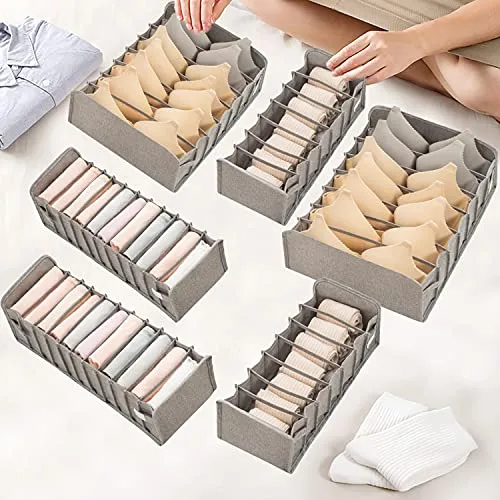 Faffooz Organizer Biancheria Intima, 6 pezzi Contenitore pieghevole per biancheria intima organizer per cassetto e divisorio con tessuto lavabile per , biancheria intima, calze, cravatte