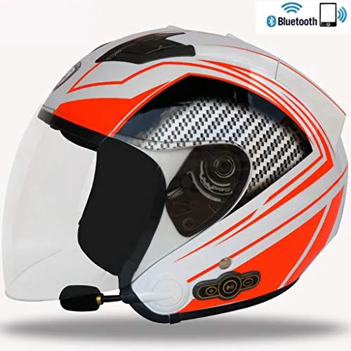 Casco del motociclo di Bluetooth, intelligente Casco, antipolvere Doppio specchio 3000MA Endurance del casco, multifunzione Bluetooth musica di vibrazione mezzo del fronte del casco,Arancia,XL