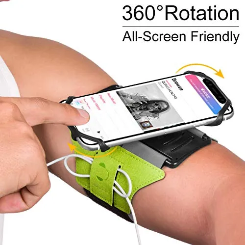 VUP - Fascia da braccio per iPhone X 8, 8 Plus, 7 Plus, 6s Plus, 6 Plus, LG G6 G5, Galaxy S8 S7 S6 Edge, Google Pixel, girevole a 180°, per corsa, escursionismo, bicicletta, con portachiavi (verde)