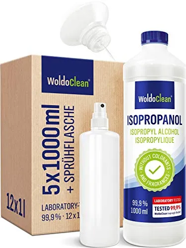 Isopropilico Alcool Puro al 99.9% Isopropanolo Detergente - 5x 1litro con flacone spray