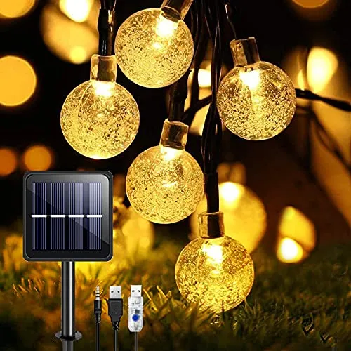 Catena Luminosa Esterno Solare, TOPYIYI 8M 50 LEDs Luci Solari Esterno, USB Ricaricabile 8 Modalità, Impermeabile IP65 Luci Natale Solare Esterno per Giardino, Patio, Recinzione, Festa Natale