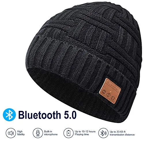 Bluetooth Beanie Hat, 5.0 Cappello Bluetooth, Cuffie a Cuffia wireless con Altoparlanti Stereo HD e MIC Incorporato, Lavabile Running Hat per Uomo Regali, Elettronici Regali di Natale per donna/uomo