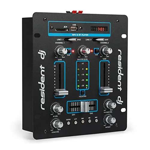 resident dj DJ-25 - Mixer per DJ, Mixer a 3/2 canali, Mixer per DJ, USB, MP3, Bluetooth, 2 ingressi Linea/Cinch Phono, Controllo Cue, Sezione Microfono, XLR-/Ingressi Jack, Blu