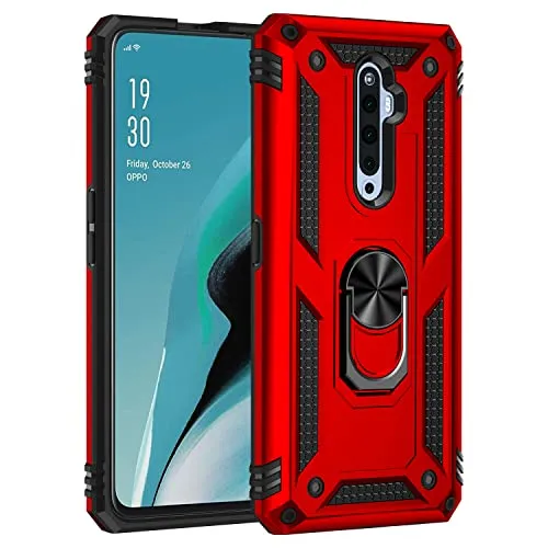 GOGME Cover per Oppo Reno 2Z (Reno2 Z) Case con 360° Girevole Supporto dell'anello, Custodia in Silicone TPU e PC Anti-Drop. Rosso