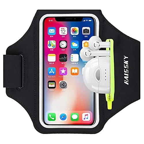 HAISSKY Fascia da Braccio con Borsa Auricolare, Fascia Sportiva da Braccio Porta Cellulare Braccio Portacellulare Armband per iPhone 14 Pro Max/13 Pro/12 Pro/11/XR/X Galaxy S22/S21/S20 Fino a 6,7"