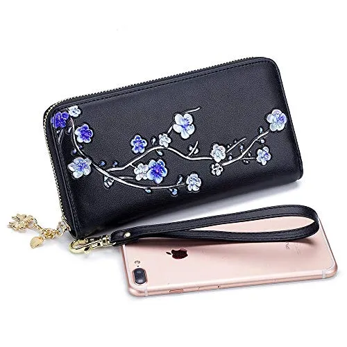 NJLJEEW Borsa cosmeticaPlum Flower Portafoglio donna in vera pelle Donna lunga Walet Donna Lady Borsa portavaligia borsa portamonete Portomonee   Purple Plum Blossom