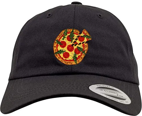 New Basecap: Pizza Slice - Low Profile/Urban Cap/Hip-Hop Rap/Flexfit/Emoticon/Emoji/Partner-Look/Pink/Berretto/Baseball/Cappello/Cuciniere/Pizzeria (Nero)