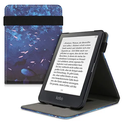 kwmobile Custodia Verticale e-Reader Compatibile con Kobo Clara HD - Cover con Fascia Mano e leggìo - Flip Case e-Book in Pelle PU - Bosco Magico Giallo/Rosa/Blu