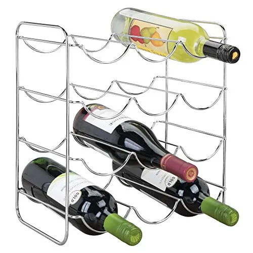 mDesign Portabottiglie Vino per Cucina, frigo o dispensa – Porta Bottiglie in Metallo per Massimo 12 Bottiglie – Cantinetta Ideale per Vino, Birra e liquori – Argento