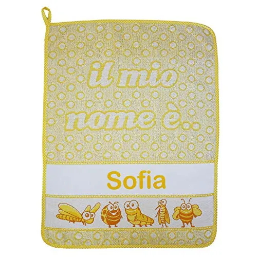 ASILO PERSONALIZZATO CON NOME asciugamano cm.40x55 con fascia PERSONALIZZATI Cotone 100% Made in Italy (GIALLO) - INDICA IL NOME CON MESSAGGIO CONSEGNA TEMPESTIVA