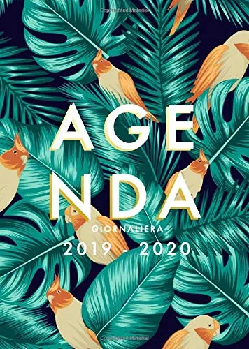 Agenda 2019 2020 giornaliera: Agenda settimanale 2019 2020 18 mesi | 15x21 cm | luglio 2019 - dicembre 2020 | decorazione floreale, foglia di palma e uccelli