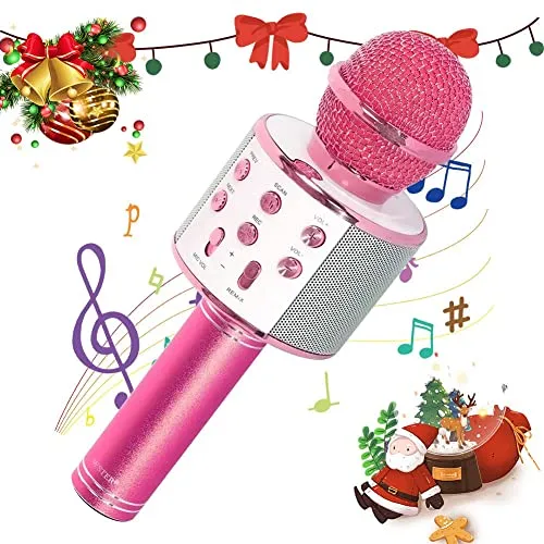 SaponinTree Microfono Karaoke Bluetooth, Wireless Bambini Portatile Karaoke Microfono con Altoparlante per Cantare, Compatibile con Android/iOS o Smartphone