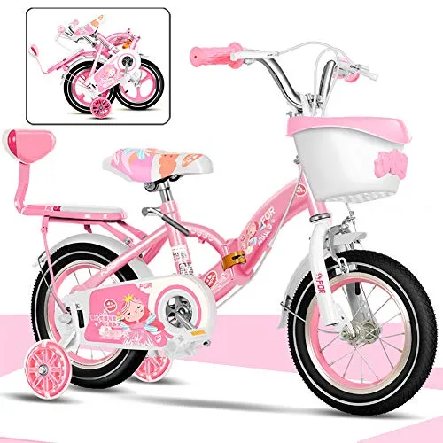 Bidetu Piega Bici Bambino Regolabile Bici Equilibrio da Allenamento, Bicicletta Pieghevole per Bambina con Stabilizzanti,12-18 Pollici Bike Bicicletta Pieghevole/Pink/B / 12'