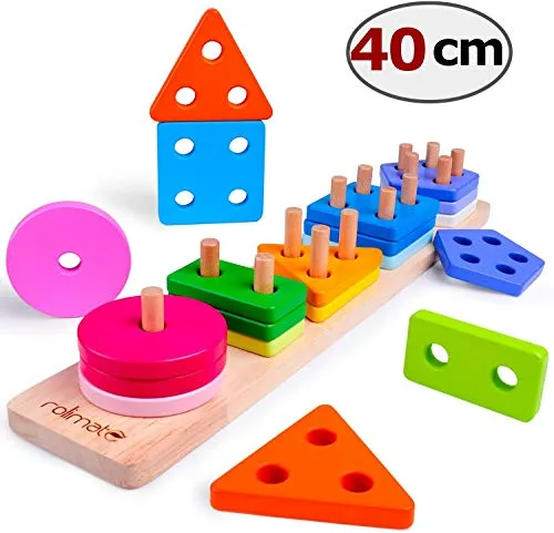 Giocattoli Forme Geometriche Impilatore Bambini Blocchi Costruzioni Legno Mattoncini Legno Bambini Giochi di Puzzle Legno per 1/2/3/4/5 Anni - Regalo perfetto per compleanno e Natale