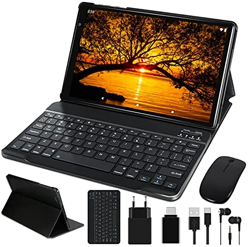 FACETEL Tablet 10 Pollici HD Android 10 Pro Tablet PC Octa-Core 1.6 GHz 4GB + 64GB Espanso 128GB, Tablet con Tastiera Mouse, Doppia Fotocamera, Bluetooth 4.0 | Hotspot Mobile | WiFi - Nero