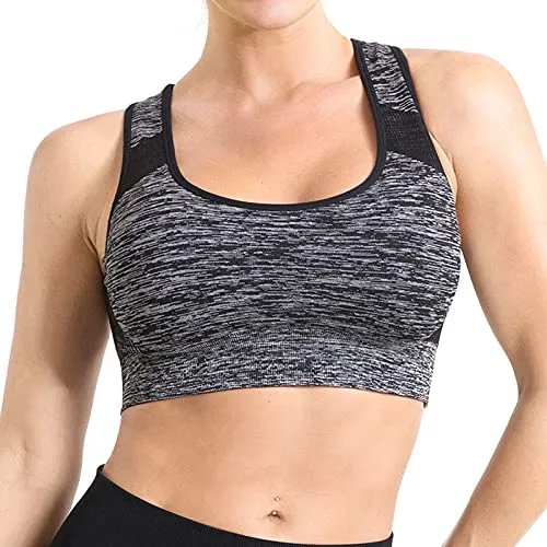 OUDOTA Reggiseno sportivo da donna con push up forte, grande seno sportivo con imbottitura, reggiseno imbottito per la schiena, corsa, fitness, allenamento jogging # 1 grigio. L