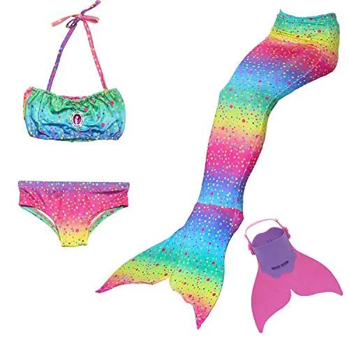 NMY Coda da Sirena per Nuotare Costumi da Bagno 4pcs con Monopinna Mermaid Insiemi del Bikini Cosplay Costume da Sirena Bambina